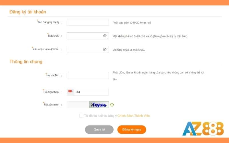 Các bước đăng ký hợp tác làm đại lý tại AZ888